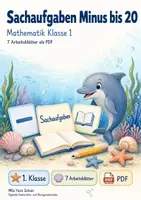 Vorschau - Arbeitsblätter - Sachaufgaben Minus bis 20 | Mathematik Klasse 1 | 7 Arbeitsblätter als PDF - Deckblatt