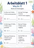 Vorschau - Arbeitsblätter - Sachaufgaben Minus bis 20 | Mathematik Klasse 1 | 7 Arbeitsblätter als PDF - Seite 1