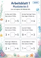 Vorschau - Arbeitsblätter - Fehlende Zahl in Sachaufgaben bis 10 | Mathematik Klasse 1 | 7 Arbeitsblätter als PDF - Seite 1