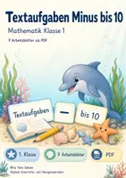 Vorschau - Arbeitsblätter - Textaufgaben Minus bis 10 | Mathematik Klasse 1 | 7 Arbeitsblätter als PDF - Deckblatt