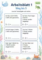 Vorschau - Arbeitsblätter - Textaufgaben Minus bis 10 | Mathematik Klasse 1 | 7 Arbeitsblätter als PDF - Seite 1