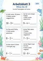 Vorschau - Arbeitsblätter - Textaufgaben Minus bis 10 | Mathematik Klasse 1 | 7 Arbeitsblätter als PDF - Seite 3