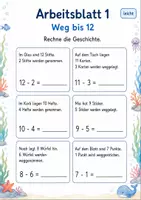 Vorschau - Arbeitsblätter - Rechengeschichten Minus bis 20 | Mathematik Klasse 1 | 7 Arbeitsblätter als PDF - Seite 1