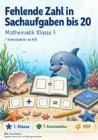 Vorschau - Arbeitsblätter - Fehlende Zahl in Sachaufgaben bis 20 | Mathematik Klasse 1 | 7 Arbeitsblätter als PDF - Deckblatt