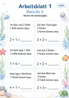Vorschau - Arbeitsblätter - Sachaufgaben Plus bis 10 | Mathematik Klasse 1 | 7 Arbeitsblätter als PDF - Seite 1