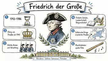 Vorschau - Arbeitsblätter - AB mit Fragen zum Thema "Friedrich der Große" + Lösungsblatt + Infografik - Seite 1