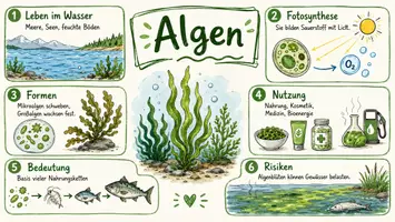 Vorschau - Arbeitsblätter - AB mit Fragen zum Thema "Algen" + Lösungsblatt + Mindmap + Infografik - Seite 1