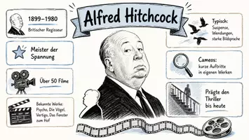 Vorschau - Arbeitsblätter - Arbeitsblätter zum Thema "Alfred Hitchcock" (Lückentext, Hörverstehen) + Lösung & MP3 + Mindmap + Infografik - Seite 1