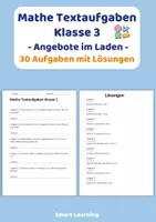 Vorschau - Stundenentwürfe - Mathe Textaufgaben Klasse 3 – Angebote im Laden (30 Aufgaben mit Lösungen) - Deckblatt
