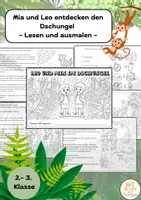 Vorschau - Arbeitsblätter - Lesen und ausmalen - Leo und Mia im Dschungel - Deckblatt