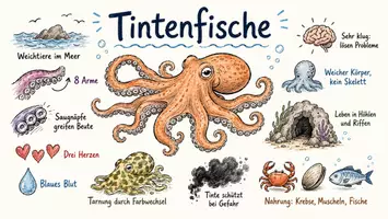 Vorschau - Arbeitsblätter - Arbeitsblätter "Tintenfische" + Lösung & MP3 + Mindmap + Infografik - Seite 1