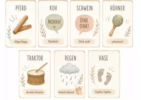 Vorschau - Arbeitsblätter - Klanggeschichte „Am Bauernhof“ - Für die Kleinsten in der Krippe
Mit liebevollen Bildkarten, Geräuschen, Bewegung & Bauernhoflied (nach der Melodie „Bruder Jakob“) - Seite 1