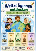 Vorschau - Stundenentwürfe - Religion Projektarbeit: 5 Weltreligionen (Klasse 4-6) - Deckblatt