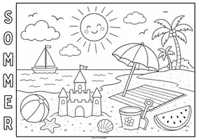 Vorschau - Mal- und Bastelvorlagen - ☀️ Kostenloses Sommer-Ausmalbild (Grundschule / Kunst & Vertretung) ☀️ - Seite 1