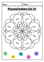 Vorschau - Arbeitsblätter - Rechenmandalas – Rechnen & Ausmalen bis 10 - Seite 1
