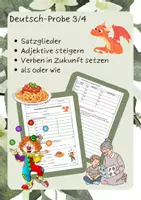 Vorschau - Arbeitsblätter - Deutsch-Probe Thema "Satzglieder, Zukunft, Steigerung Adjektive, als oder wie" (Kl. 3/4) - Deckblatt