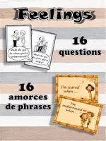 Aperçu - Fiches - 32 cartes de discussion Feelings | 16 questions et 16 amorces de phrases | Activité orale SEL à imprimer - Page 2
