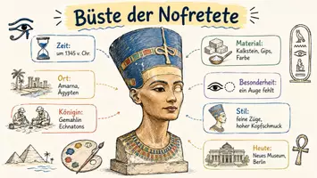 Vorschau - Arbeitsblätter - AB mit Fragen zum Thema "Büste der Nofretete" + Lösungsblatt + Infografik - Seite 1
