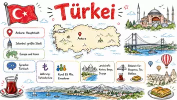 Vorschau - Arbeitsblätter - AB mit Fragen zum Thema "Türkei" + Lösungsblatt + Mindmap + Infografik - Seite 1