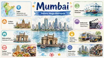 Vorschau - Arbeitsblätter - AB mit Fragen zum Thema "Mumbai" + Lösungsblatt + Infografik - Seite 1