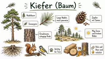 Vorschau - Arbeitsblätter - AB mit Fragen zum Thema "Kiefer (Baum)" + Lösungsblatt + Infografik - Seite 1