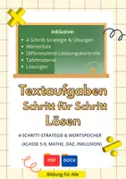 Vorschau - Stundenentwürfe - Textaufgaben Schritt für Schritt lösen | 4-Schritt-Strategie & Wortspeicher (Klasse 5-9, Mathe, DaZ, Inklusion) - Deckblatt