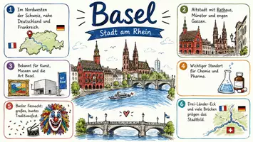 Vorschau - Arbeitsblätter - AB mit Fragen zum Thema "Basel" + Lösungsblatt + Mindmap + Infografik - Seite 1