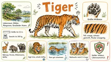 Vorschau - Arbeitsblätter - Lernposter + AB mit Fragen zum Thema "Tiger" + Lösungsblatt + Infografik - Seite 2