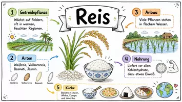 Vorschau - Arbeitsblätter - AB mit Fragen zum Thema "Reis" + Lösungsblatt + Infografik - Seite 1