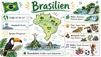 Vorschau - Arbeitsblätter - AB mit Fragen zum Thema "Brasilien" + Lösungsblatt + Infografik - Seite 1