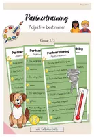 Vorschau - Aufgabenkarten - Partnertraining: Adjektive bestimmen (Kl. 2/3) - Deckblatt