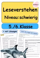 Vorschau - Arbeitsblätter - Leseverstehen Haie: Die Jäger der Meere 🦈 | Sachtext + Aufgaben + Lösungen | Klasse 5/6 (schwierig 4 Seiten) - Deckblatt