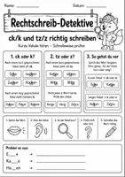 Vorschau - Arbeitsblätter - Rechtschreibung Klasse 3: ck/k und tz/z üben - Seite 1