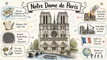 Vorschau - Arbeitsblätter - AB mit Fragen zum Thema "Notre Dame de Paris" + Lösungsblatt + Mindmap + Infografik - Seite 1
