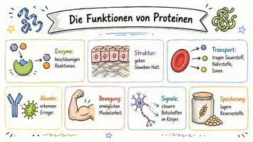 Vorschau - Arbeitsblätter - Arbeitsblatt "Die Funktionen von Proteinen" + interaktive Lösung & MP3 + Mindmap + Infografik - Seite 1