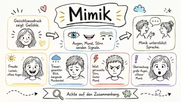 Vorschau - Arbeitsblätter - AB mit Fragen zum Thema "Mimik" + Lösungsblatt + Infografik - Seite 1