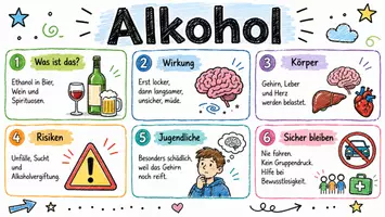 Vorschau - Arbeitsblätter - AB mit Fragen zum Thema "Alkohol" + Lösungsblatt + Infografik - Seite 1