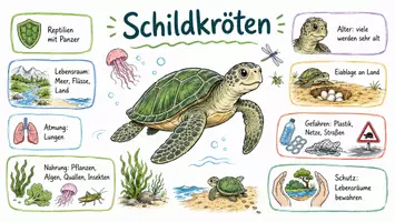 Vorschau - Arbeitsblätter - Arbeitsblätter zum Thema "Schildkröten" + Lösung & MP3 + Mindmap + Infografik - Seite 1