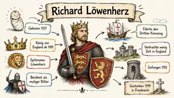 Vorschau - Arbeitsblätter - AB mit Fragen zum Thema "Richard Löwenherz" + Lösungsblatt + Mindmap + Infografik - Seite 1