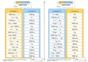 Vorschau - Arbeitsblätter - Massen / Gewichte umwandeln trainieren mit der Ping-Pong-Methode (Basisniveau *) - Seite 2