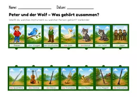 Vorschau - Arbeitsblätter - Peter und der Wolf – Bildkarten, Hörimpulse & Arbeitsblätter | Musikunterricht Grundschule | Instrumente kennenlernen - Seite 1