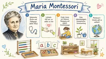 Vorschau - Arbeitsblätter - AB mit Fragen zum Thema "Maria Montessori" + Lösungsblatt + Infografik - Seite 1