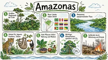 Vorschau - Arbeitsblätter - Arbeitsblatt zum Thema "Amazonas" + Onlineübung & MP3 + Mindmap + Infografik - Seite 1