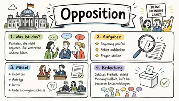 Vorschau - Arbeitsblätter - Arbeitsblätter zum Thema "Opposition" (Lückentext, Hörverstehen) + Lösung & MP3 + Mindmap + Infografiken - Seite 1