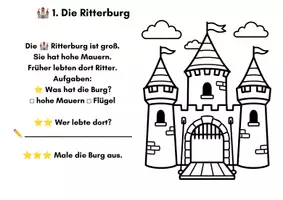 Vorschau - Stundenentwürfe - Lese-Ausmal-Mappe Ritterburg – Lesen, Ausmalen & Lernen | Klasse 1–2 | Mit Urkunde - Seite 1