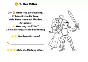 Vorschau - Stundenentwürfe - Lese-Ausmal-Mappe Ritterburg – Lesen, Ausmalen & Lernen | Klasse 1–2 | Mit Urkunde - Seite 2