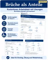 Vorschau - Arbeitsblätter - Brüche als Anteile – Bruchteile erkennen und markieren | kostenloses Arbeitsblatt Klasse 5 - Deckblatt