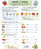 Vorschau - Arbeitsblätter - much vs. many, Thema: food - Deckblatt