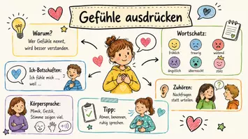 Vorschau - Arbeitsblätter - AB mit Fragen zum Thema "Ausdrücken von Gefühlen" + Lösungsblatt + Mindmap + Infografik - Seite 1