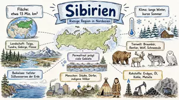 Vorschau - Arbeitsblätter - AB mit Fragen zum Thema "Sibirien" + Lösungsblatt + Infografik - Seite 1